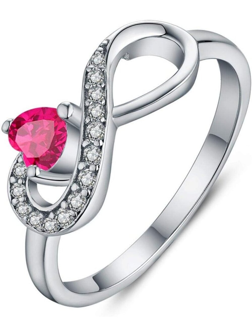 Sterling Silver Infinity Heart Promise Ring for Women, Birthstone Cubic